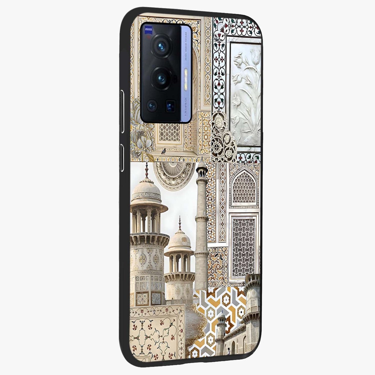 Mughal Marble Legacy Glass Case upright view showcasing ornate Mughal design with luxurious traditional theme.