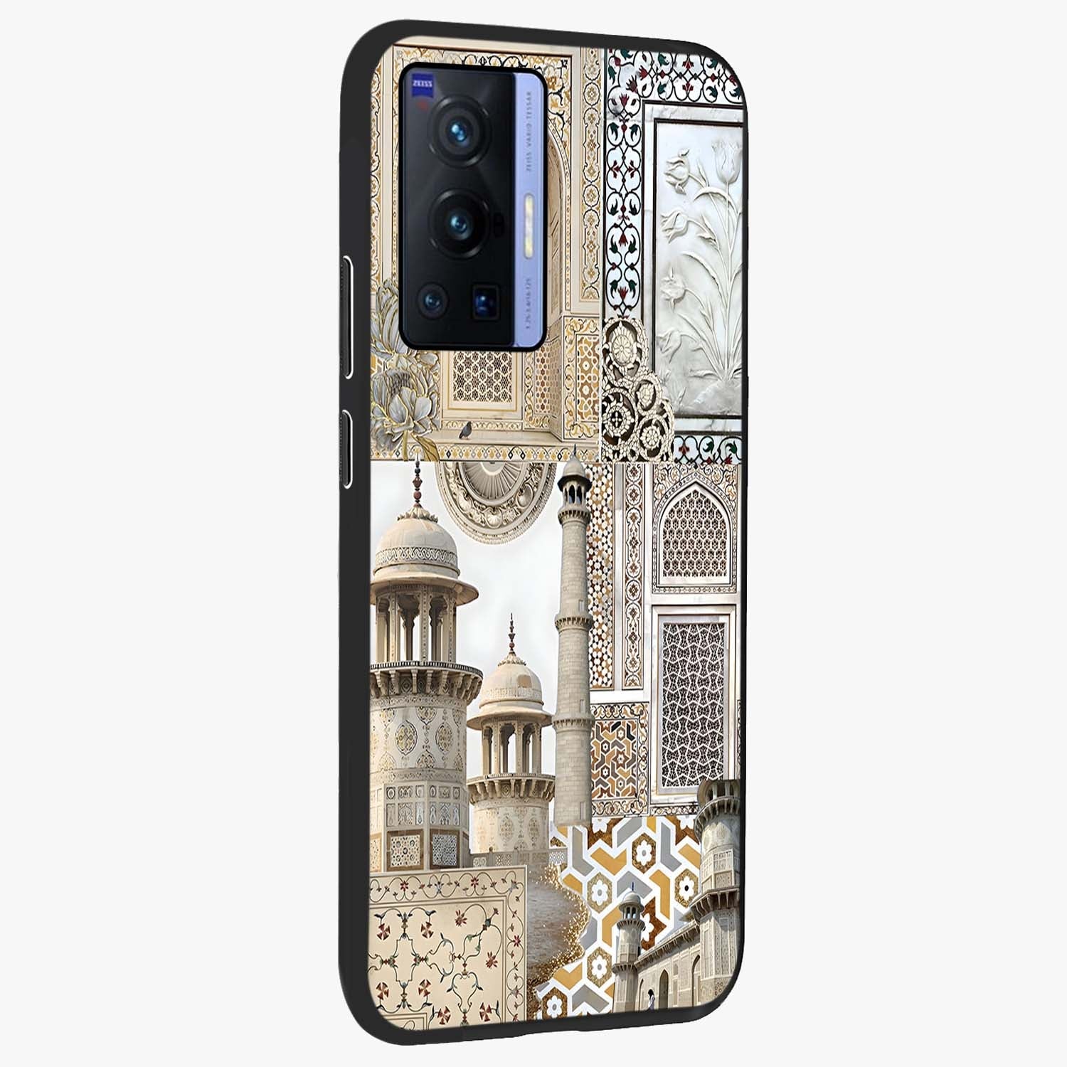 Mughal Marble Legacy Glass Case upright view showcasing ornate Mughal design with luxurious traditional theme.