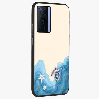 Ocean Drift Turtle Glass Case upright view showcasing calm underwater turtle artwork with nature inspired theme.