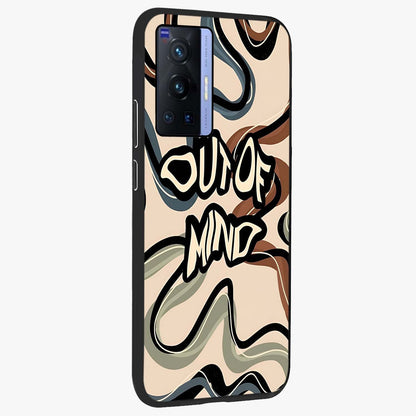 Out Of Mind Glass Case upright view showcasing striking typography artwork with edgy conceptual theme.