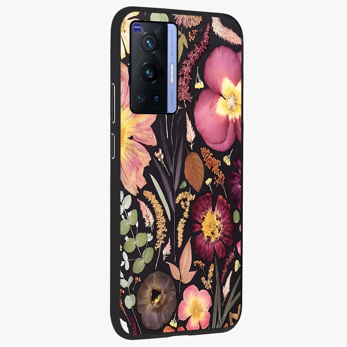 Petal Dream Tapestry Glass Case upright view showcasing detailed floral tapestry artwork with artistic nature theme.
