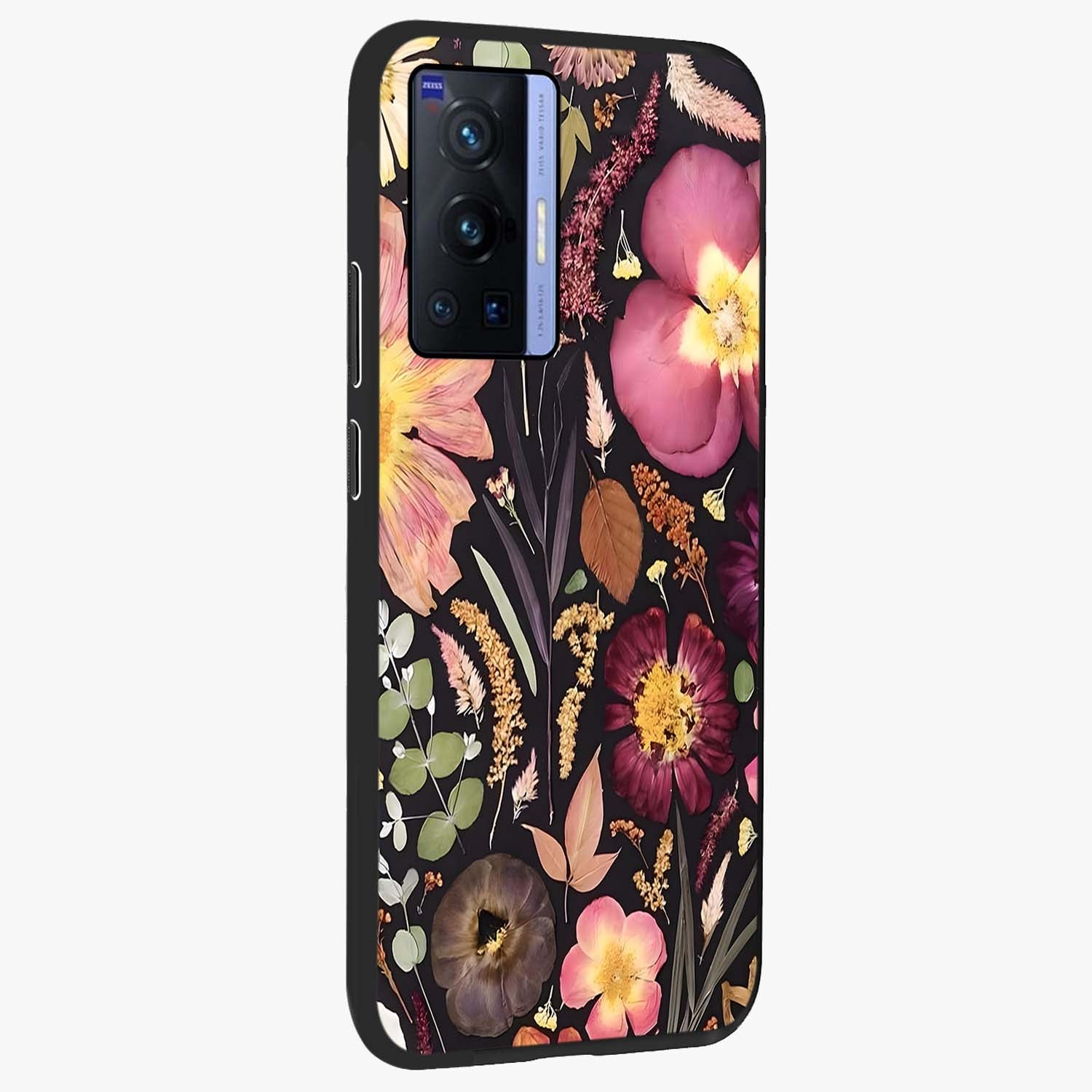 Petal Dream Tapestry Glass Case upright view showcasing detailed floral tapestry artwork with artistic nature theme.