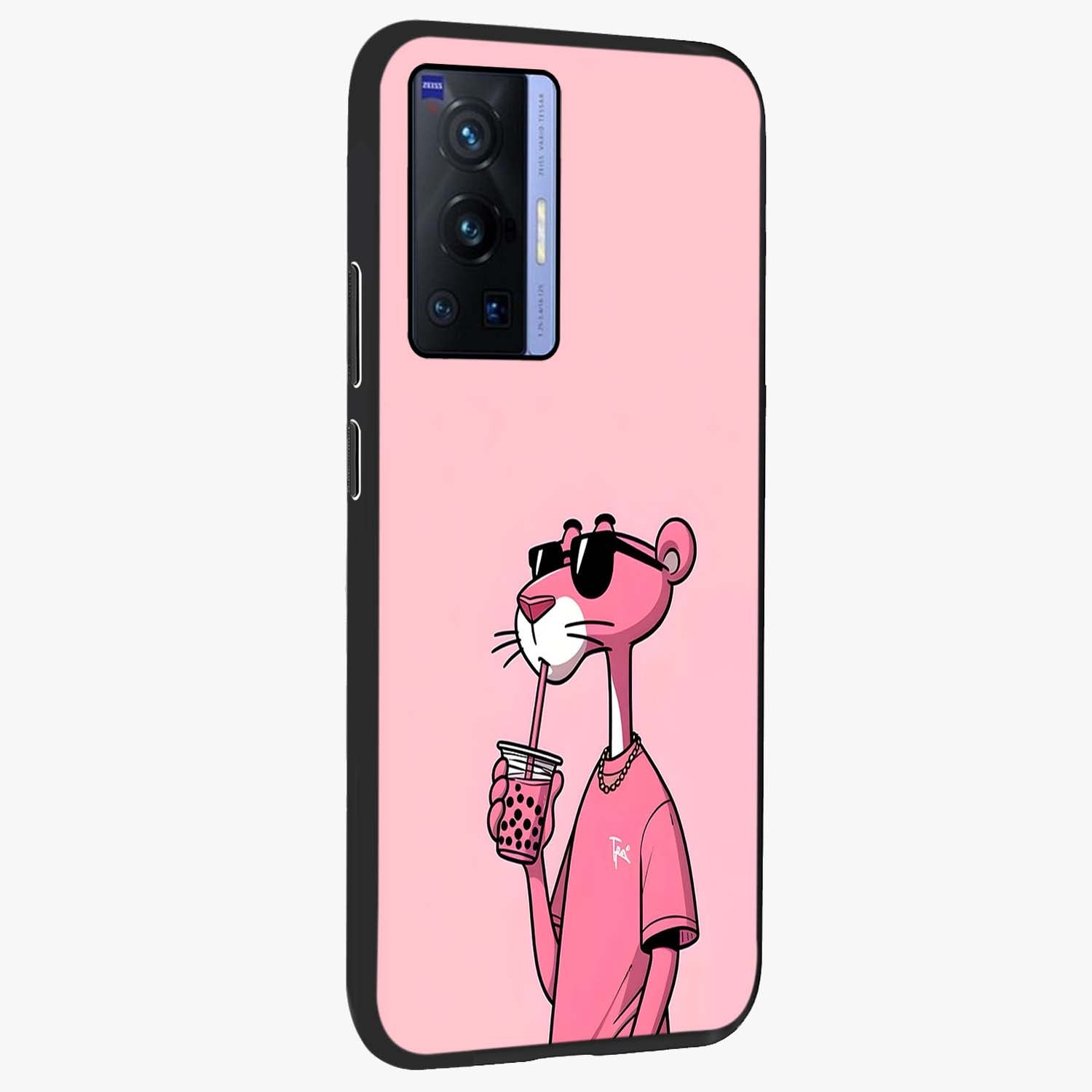 Pink Panther Glass Case upright view showcasing fun animated artwork with stylish retro cartoon theme.