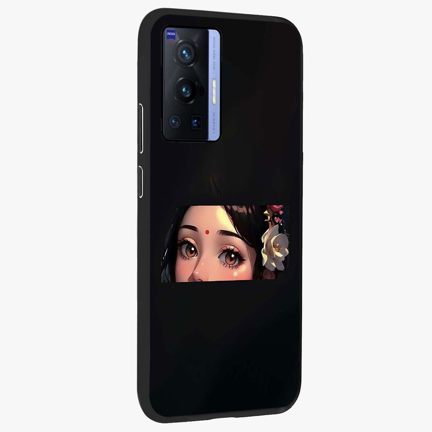 Radha Divine Embrace Glass Case upright view showcasing sacred Radha themed artwork with peaceful devotional style.