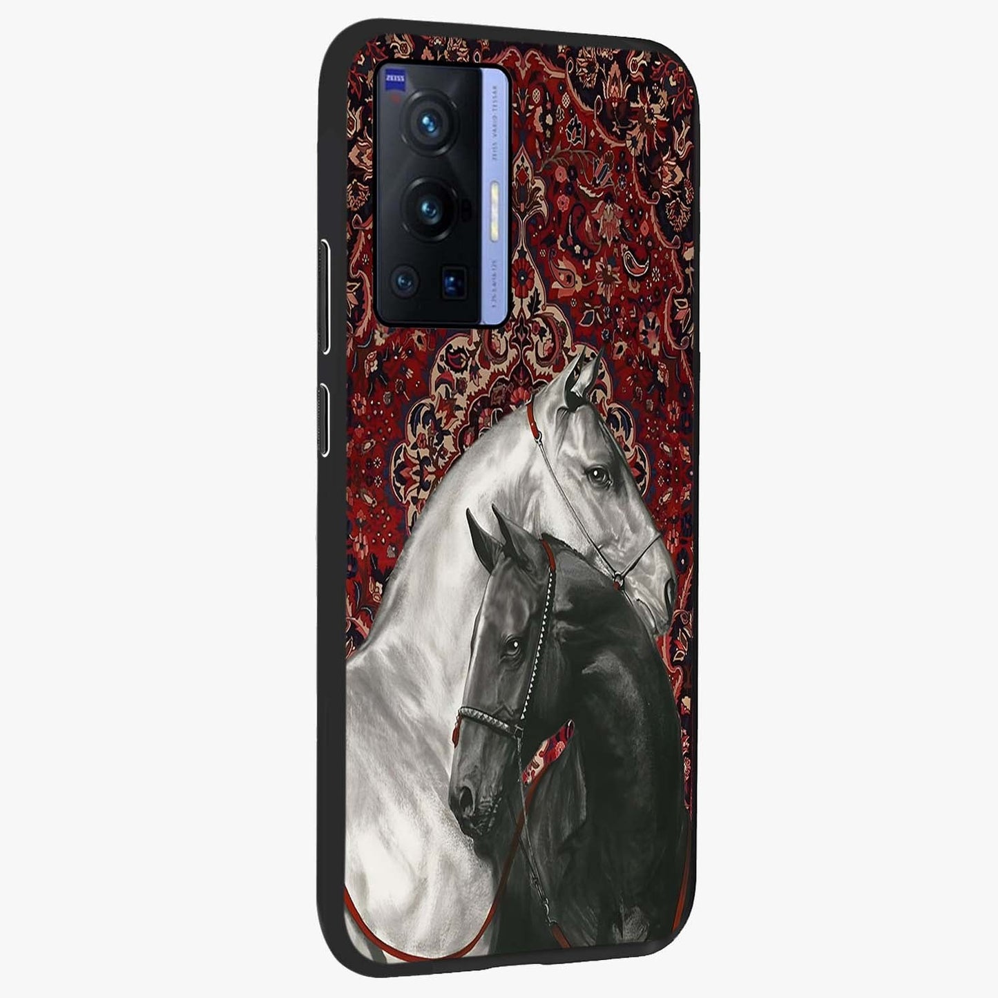Regal Stallion Tapestry Glass Case upright view showcasing powerful horse artwork with elegant tapestry theme.