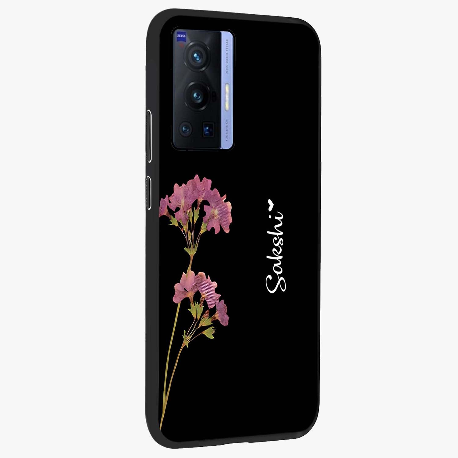 Riching Lavender Flower Custom Name Glass Case upright view showcasing elegant lavender floral artwork with personalized aesthetic.