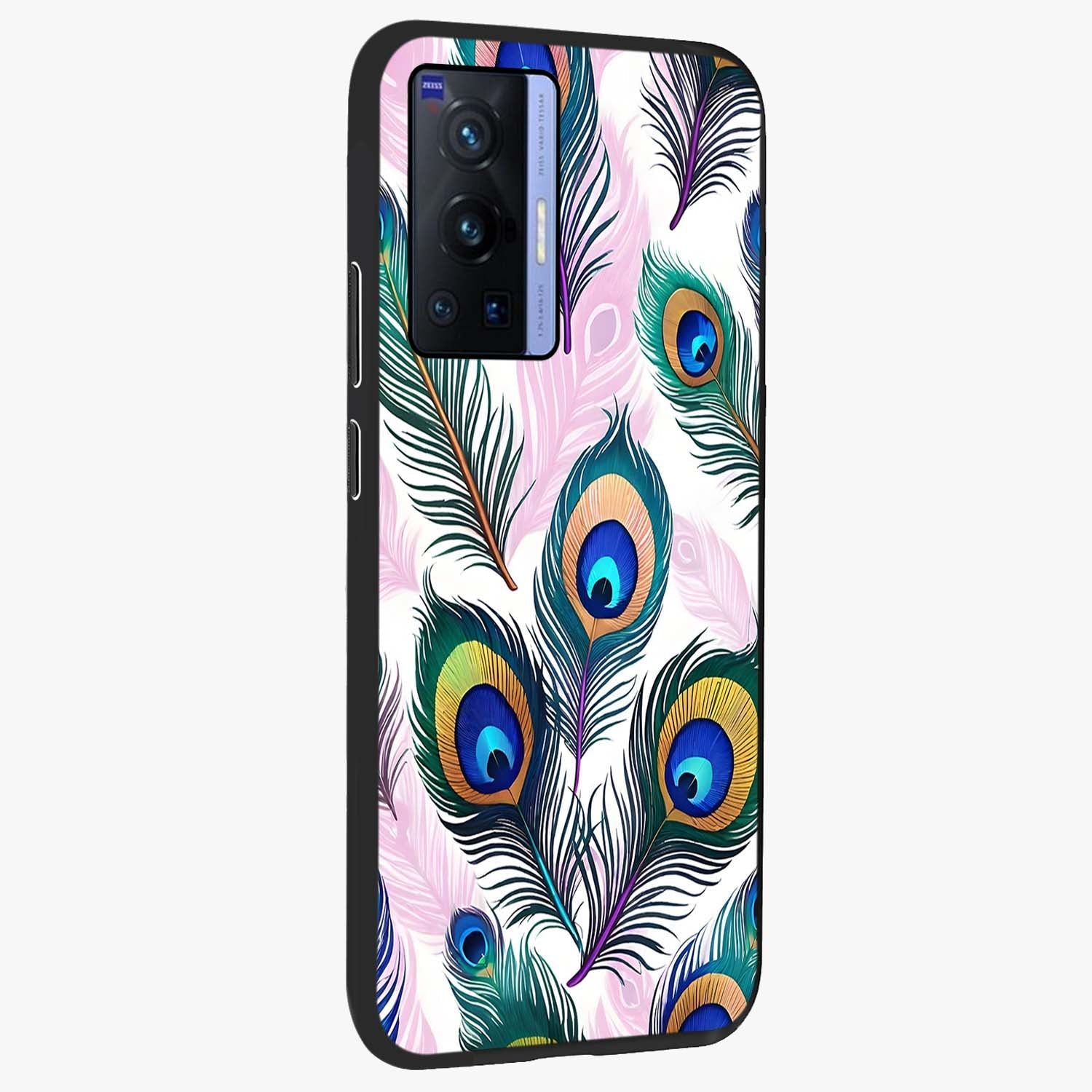 Royal Peacock Feathers Glass Case upright view showcasing elegant peacock feather artwork with decorative royal theme.