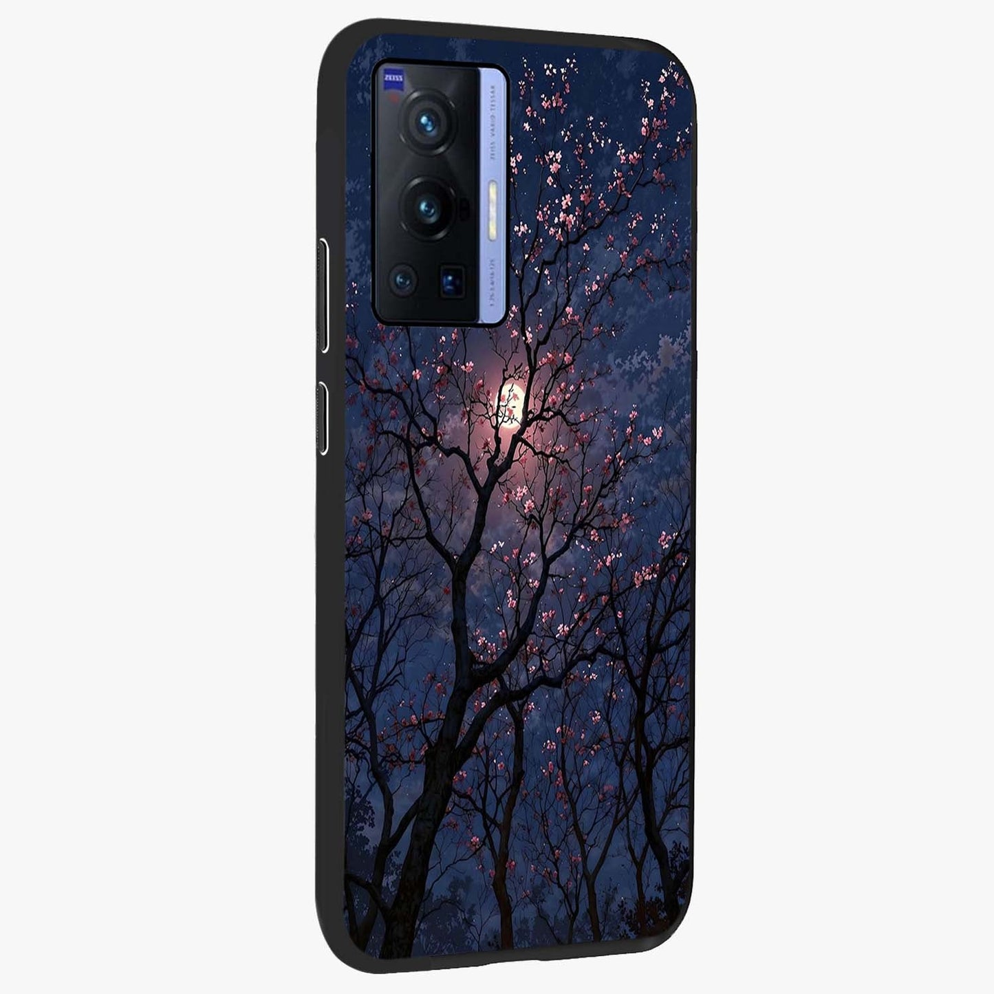 Twilight Sakura Serenade Glass Case upright view showcasing beautiful cherry blossom artwork with serene evening theme.