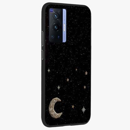 Twinkle Star With Half Moon Glass Case upright view showcasing glowing cosmic artwork with dreamy night theme.