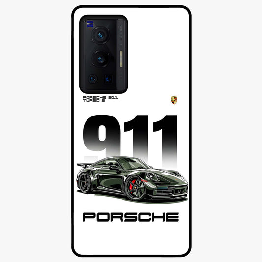 911 Turbo Dominance Glass Case showing clean flat back view with bold 911 sports car artwork and glossy glass finish.