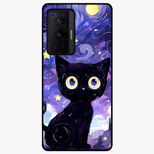Abstract Cat Art Glass Case showing flat back view with artistic cat illustration and glossy glass finish.