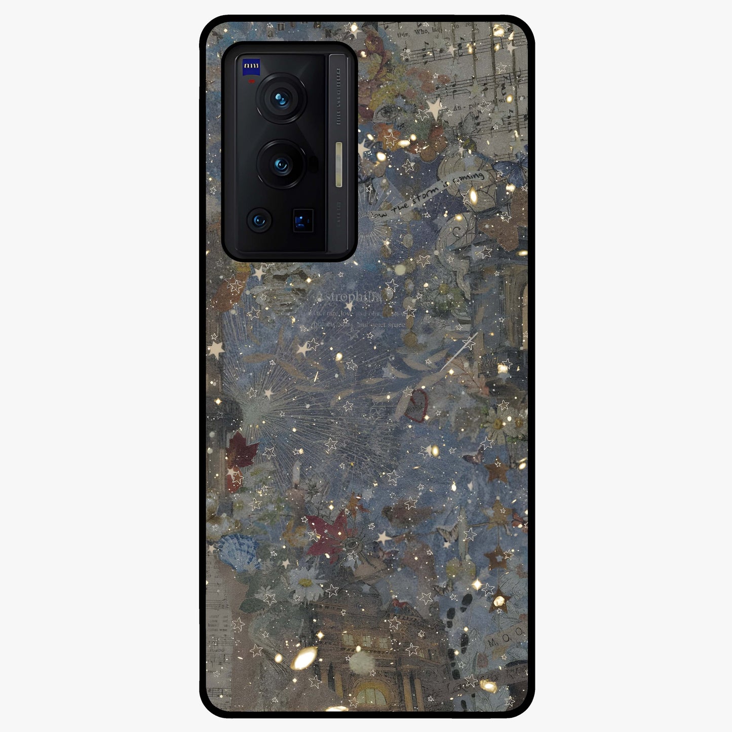 Aesthetic Astrolophia Glass Case showing flat back view with dreamy aesthetic design and glossy glass finish.