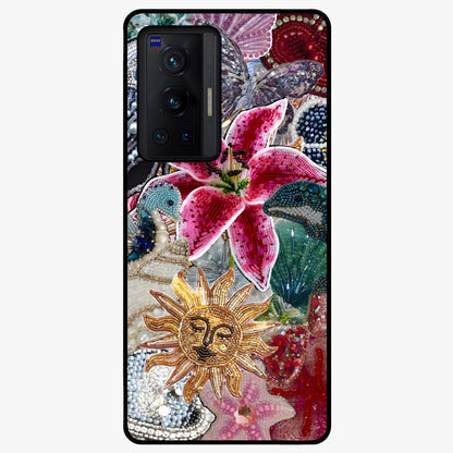 Beaded Garden Fantasy Glass Case showing flat back view with dreamy garden bead artwork and glossy glass finish.