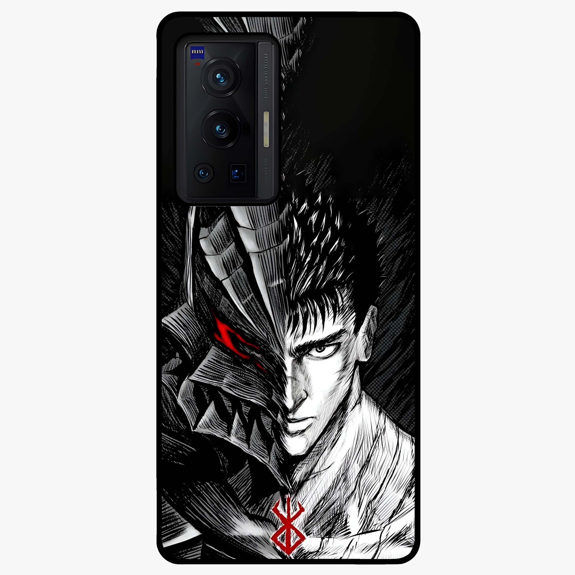Berserker Blood Oath Glass Case showing flat back view with fierce warrior inspired artwork and glossy glass finish.