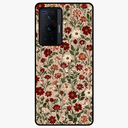 Biege Flower With Leaf Glass Case showing flat back view with soft beige floral artwork and glossy glass finish.