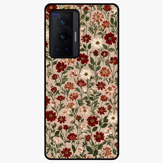 Biege Flower With Leaf Glass Case showing flat back view with soft beige floral artwork and glossy glass finish.