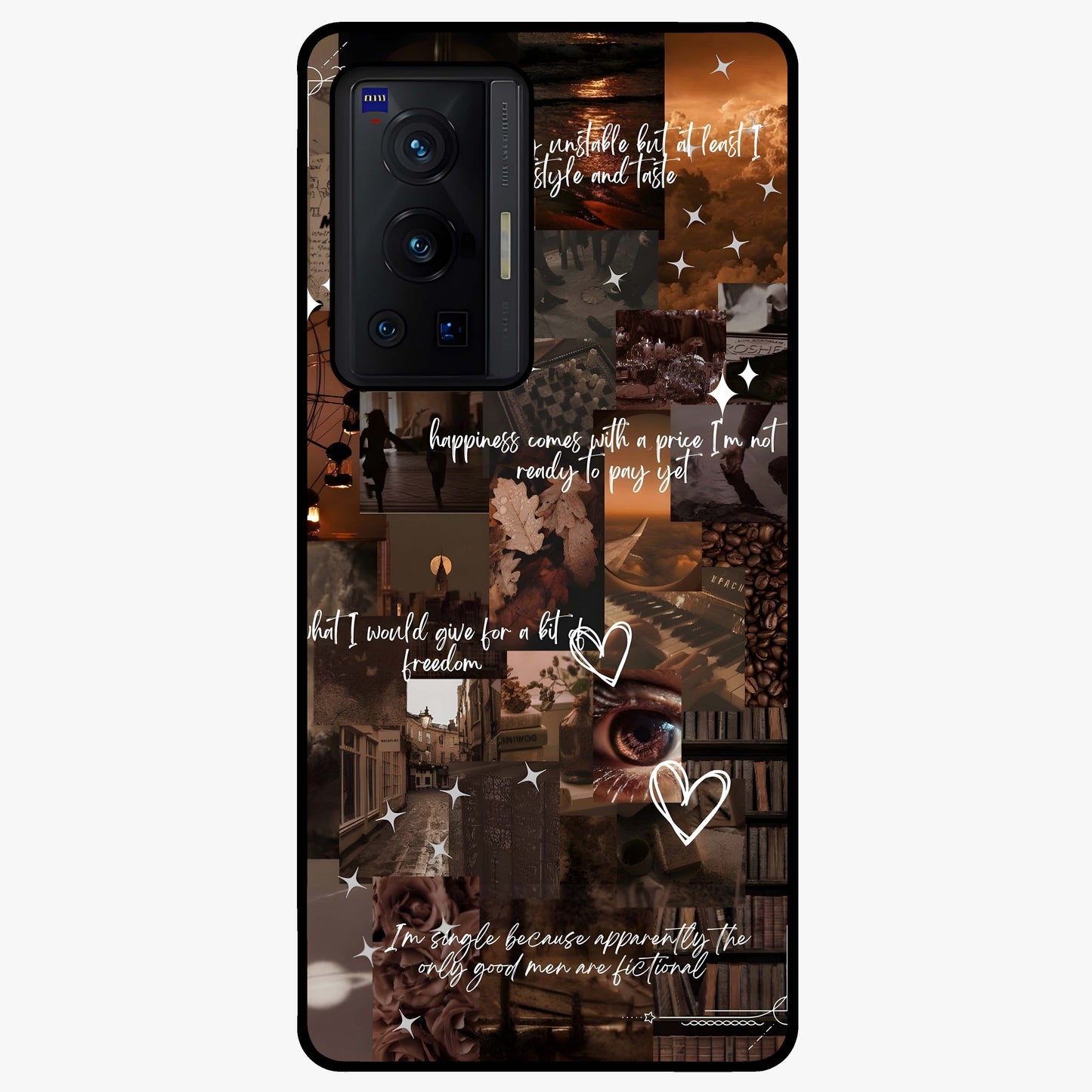 Bittersweet Aesthetic Chaos Glass Case showing flat back view with artistic chaotic aesthetic design and glossy glass finish.