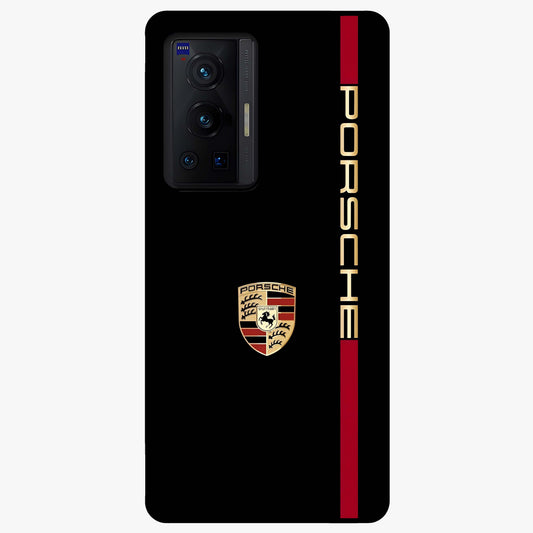 Black Minimal Porsche Glass Case showing flat back view with sleek minimal sports car artwork and glossy glass finish.
