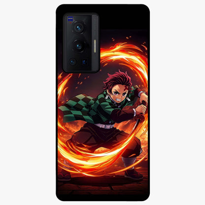 Blazing Sword Resolve Glass Case showing flat back view with fiery sword artwork and glossy glass finish.