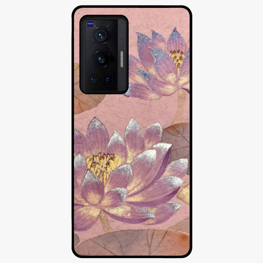 Blossom Mist Lotus Glass Case showing flat back view with serene lotus blossom artwork and glossy glass finish.