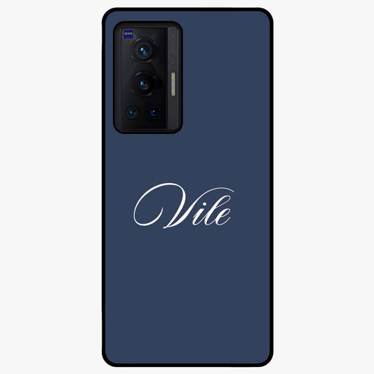 Blue Background Personalized Custom Name Glass Case showing flat back view with minimal blue background and custom name design.