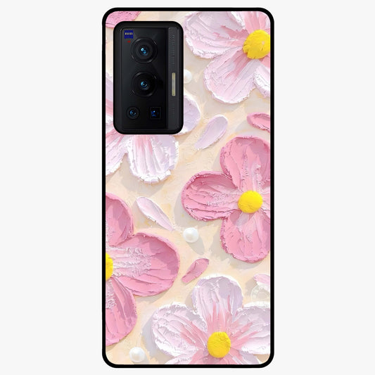 Blush Bloom Texture Glass Case showing flat back view with soft blush floral texture artwork and glossy glass finish.