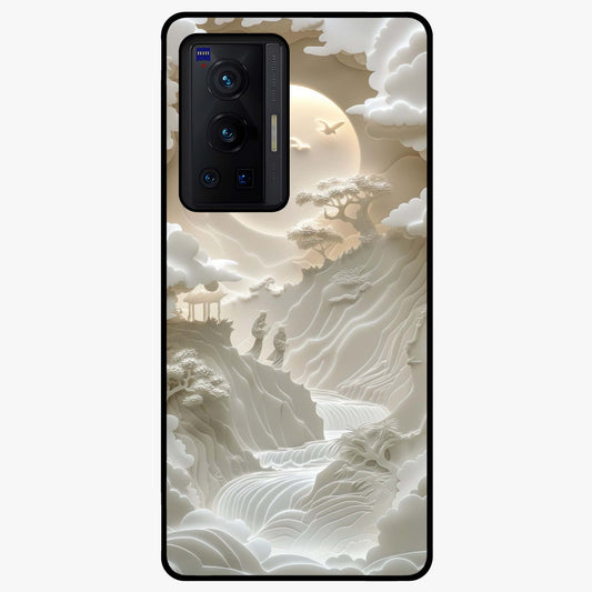 Celestial Origami Glass Case showing flat back view with artistic origami inspired celestial artwork and glossy glass finish.