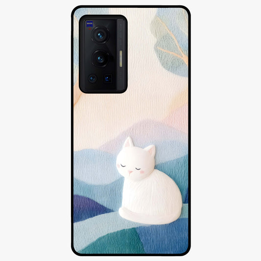 Cotton Dream Cat Glass Case showing flat back view with soft dreamy cat artwork and glossy glass finish.