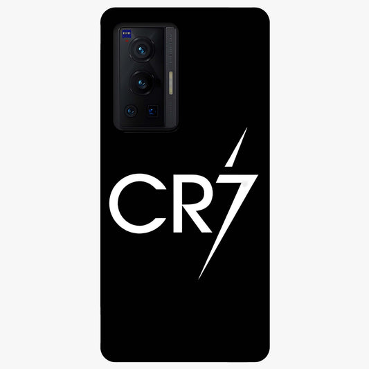 Cr7 Elite Strike Glass Case showing flat back view with dynamic football inspired artwork and glossy glass finish.