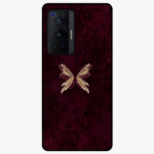Crimson Fade Butterfly Glass Case showing flat back view with fading butterfly artwork and glossy glass finish.