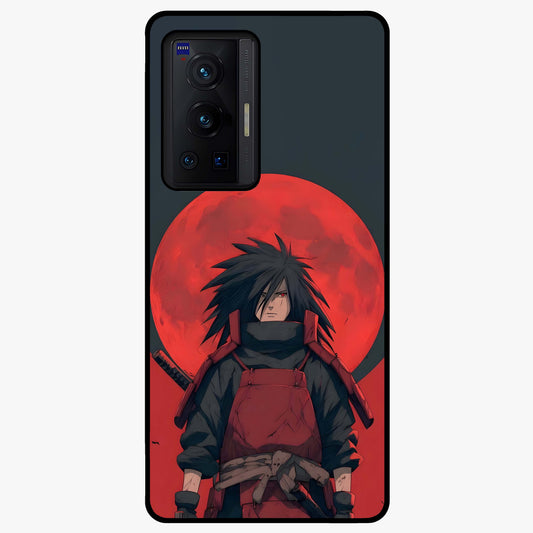 Crimson Moon Warlord Glass Case showing flat back view with mystical moon warrior artwork and glossy glass finish.