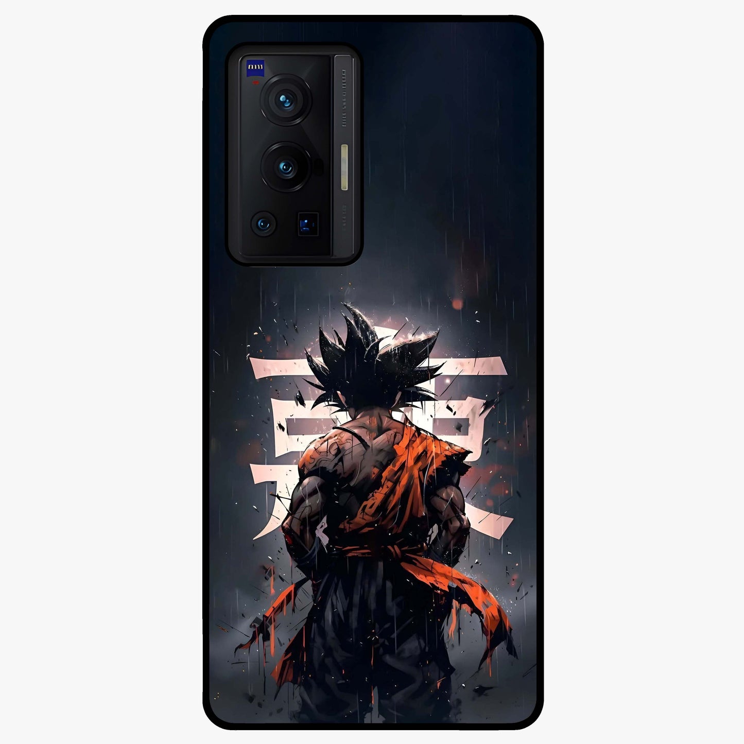 Dark Warrior In Rain Glass Case showing flat back view with warrior artwork in rainy atmosphere and glossy glass finish.