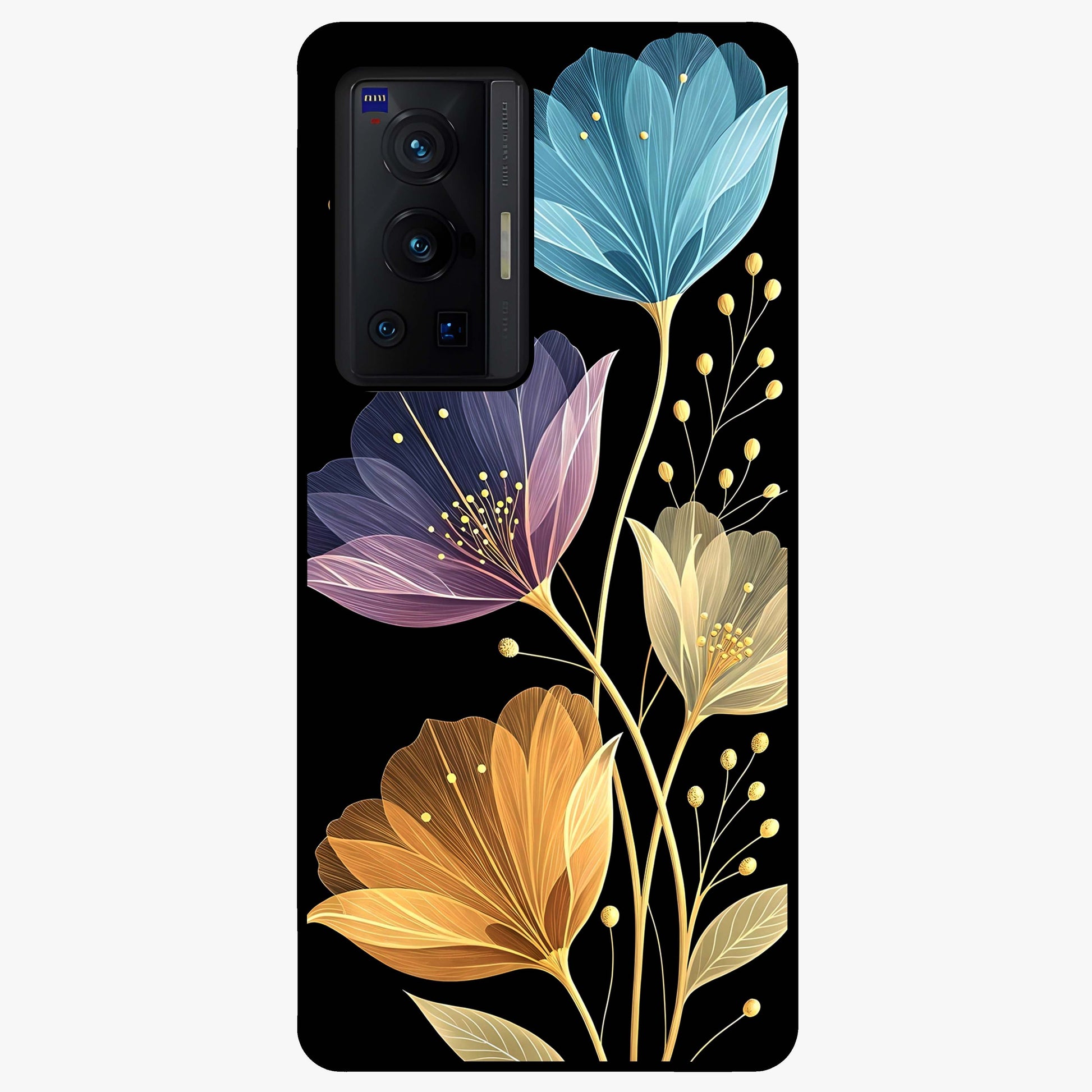 Delicate Multicolor Flowers Glass Case showing flat back view with vibrant floral artwork and glossy glass finish.