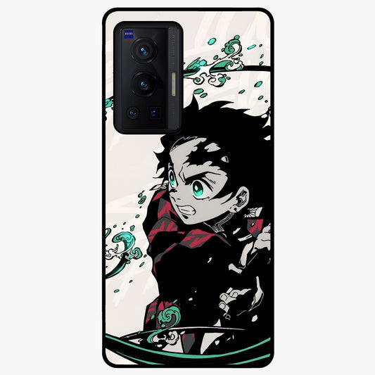 Demon Slayer Glass Case showing flat back view with bold anime inspired artwork and glossy glass finish.