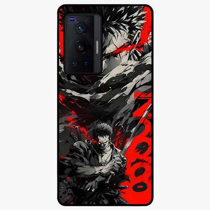 Demon Sword Resolve Glass Case showing flat back view with fierce sword warrior artwork and glossy glass finish.
