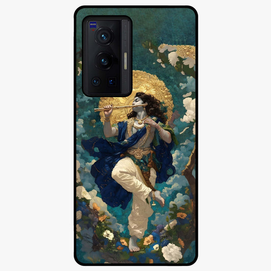 Divine Krishna Art Glass Case showing flat back view with Lord Krishna artwork and glossy glass finish.