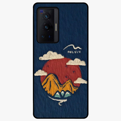 Dream Beyond Mountains Glass Case showing flat back view with scenic mountain landscape artwork and glossy glass finish.