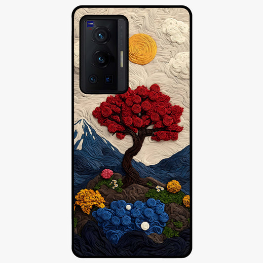 Eternal Nature Tapestry Glass Case showing flat back view with intricate nature tapestry artwork and glossy glass finish.