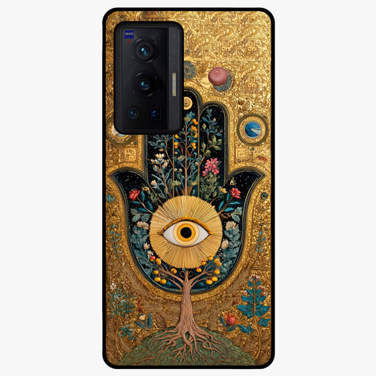 Ethereal Evil Eye Glass Case showing flat back view with mystical evil eye artwork and glossy glass finish.