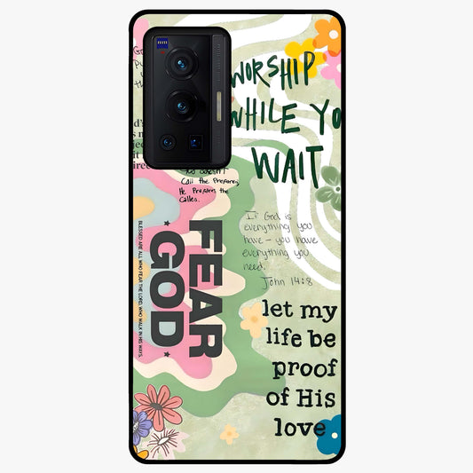 Faith Over Fear Glass Case showing flat back view with motivational typography artwork and glossy glass finish.