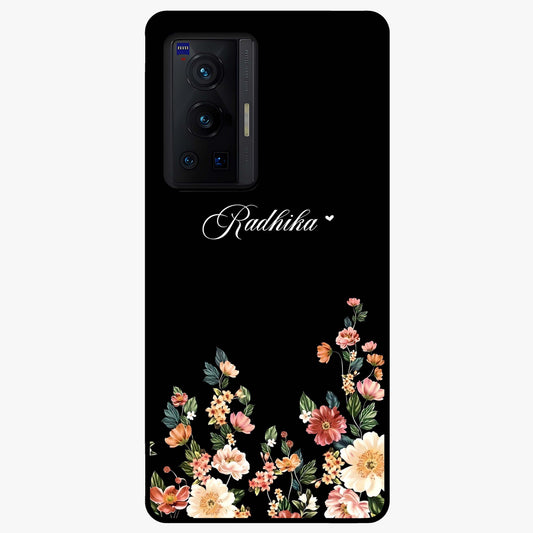 Floral Design With a Custom Personalized Name Glass Case showing flat back view with floral artwork and personalized name design.