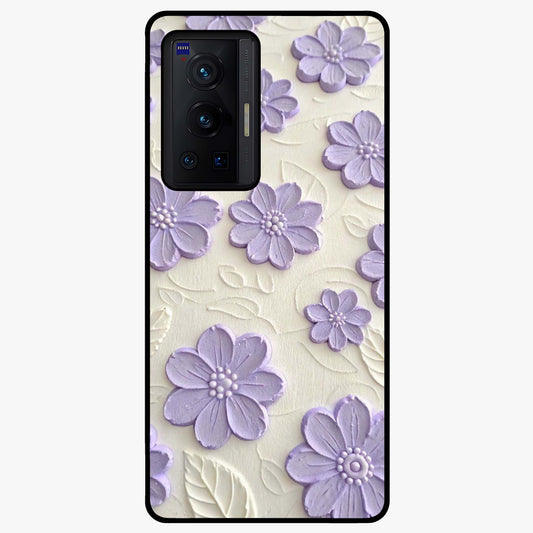 Floral Wall Art With Purple Flowers Glass Case showing flat back view with purple flower artwork and glossy glass finish.