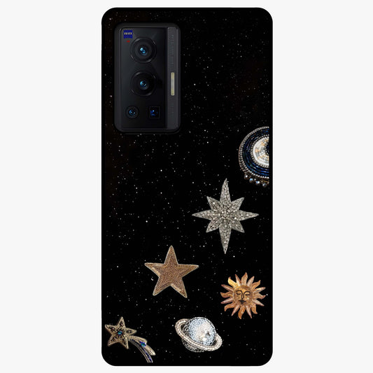 Galactic Charm Glow Glass Case showing flat back view with glowing celestial charm artwork and glossy glass finish.