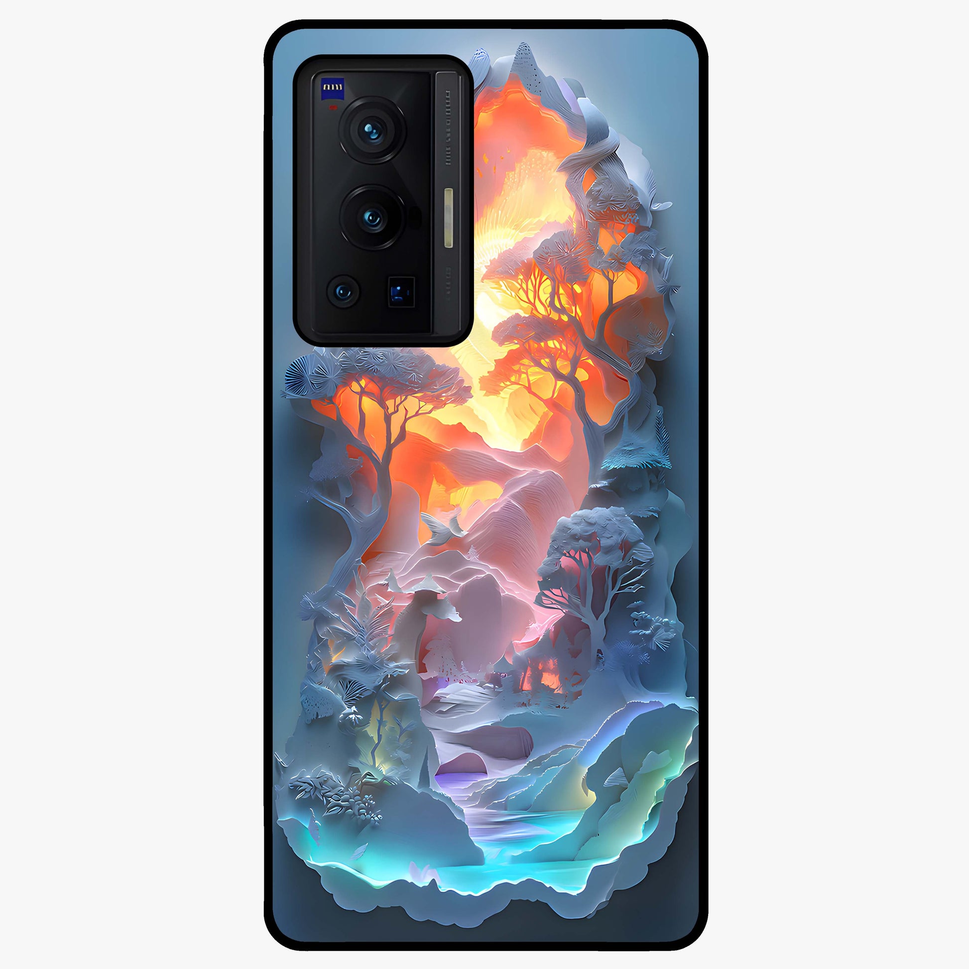 Glow Forest Portal Glass Case showing flat back view with glowing forest portal artwork and glossy glass finish.