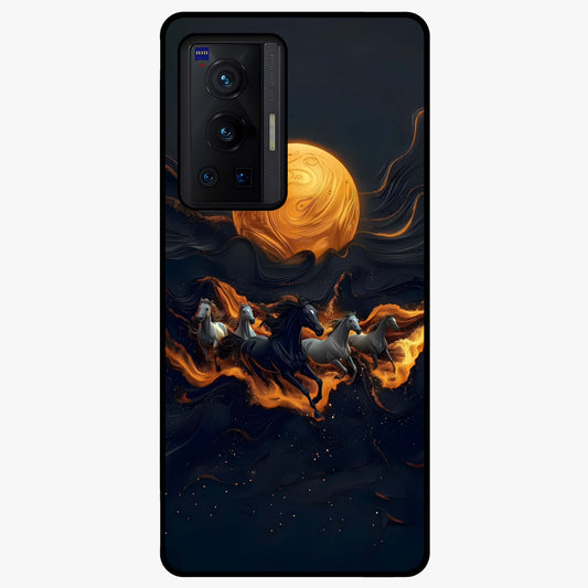 Golden Stallion Moonride Glass Case showing flat back view with majestic horse under moonlight artwork and glossy glass finish.