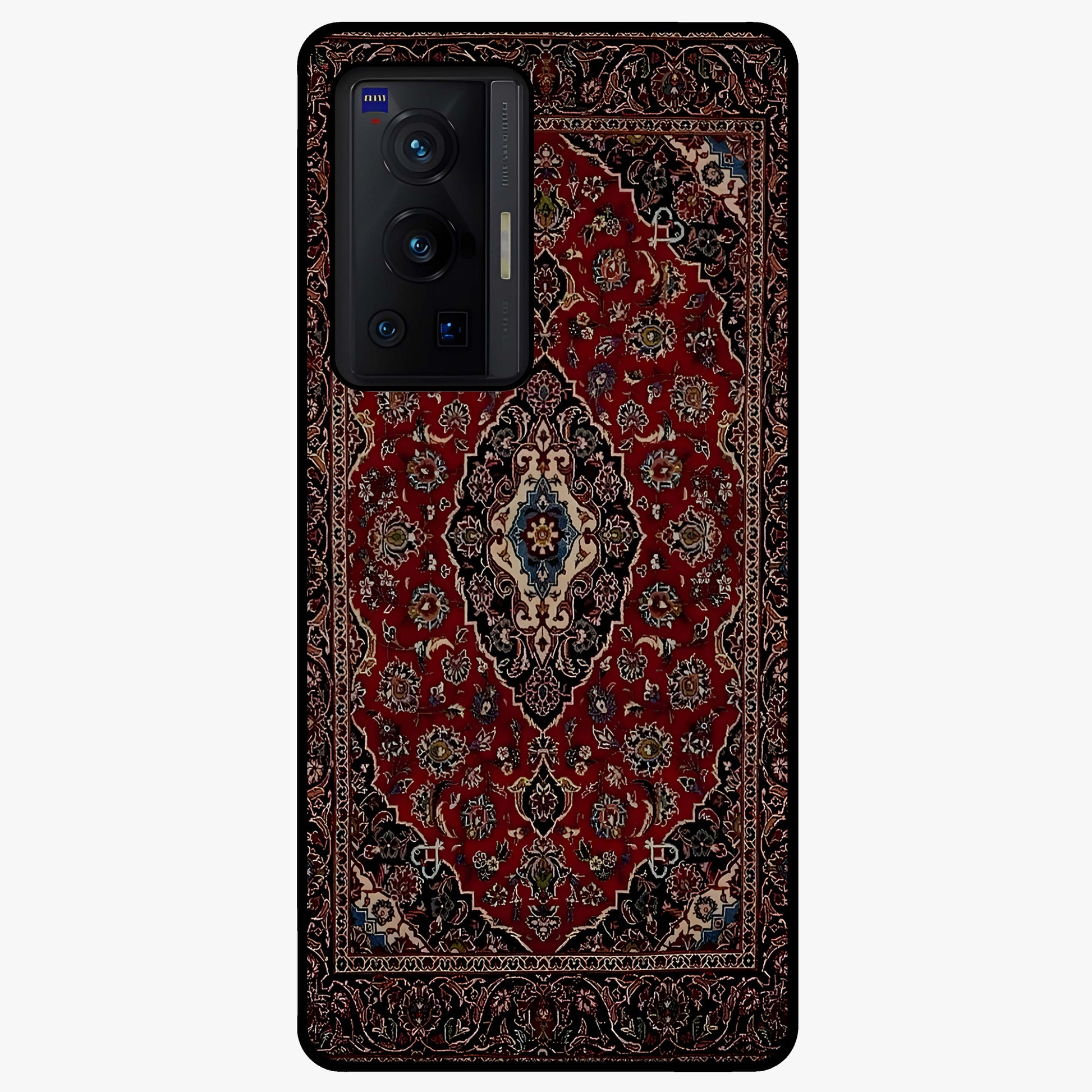 Heritage Carpet Royale Glass Case showing flat back view with ornate Persian carpet inspired pattern and glossy glass finish.