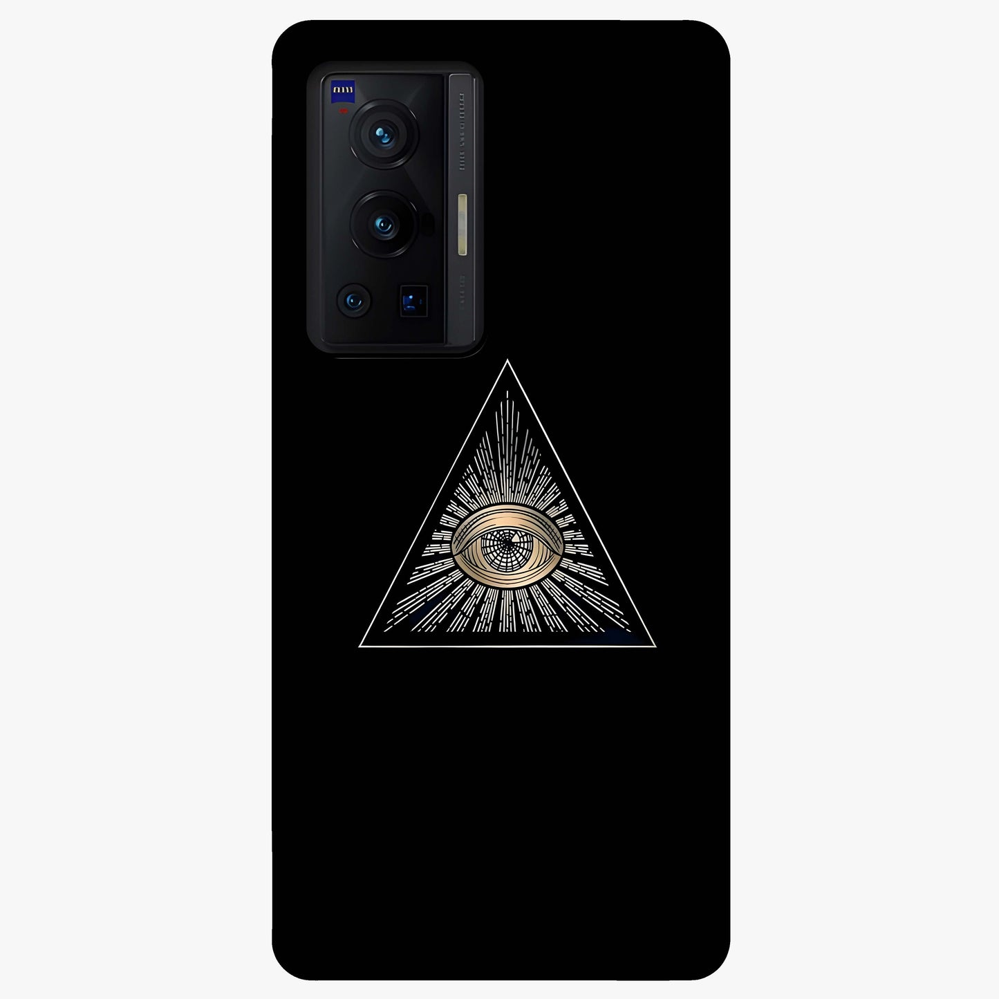 Illuminati Evil Glass Case showing flat back view with mysterious illuminati symbol artwork and glossy glass finish.