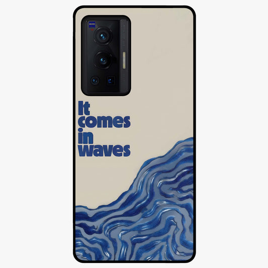 It Comes In Waves Quote Glass Case showing flat back view with inspirational wave themed quote artwork and glossy glass finish.