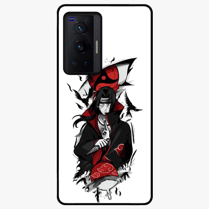 Itachi Sharingan Glass Case showing flat back view with powerful anime eye artwork and glossy glass finish.