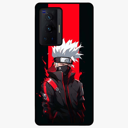 Kakashi Scarlet Shadow Glass Case showing flat back view with powerful anime ninja artwork and glossy glass finish.